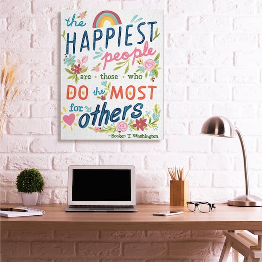 Stupell Industries Happy People Do Most for Others Phrase Whimsical Florals Canvas Wall Art